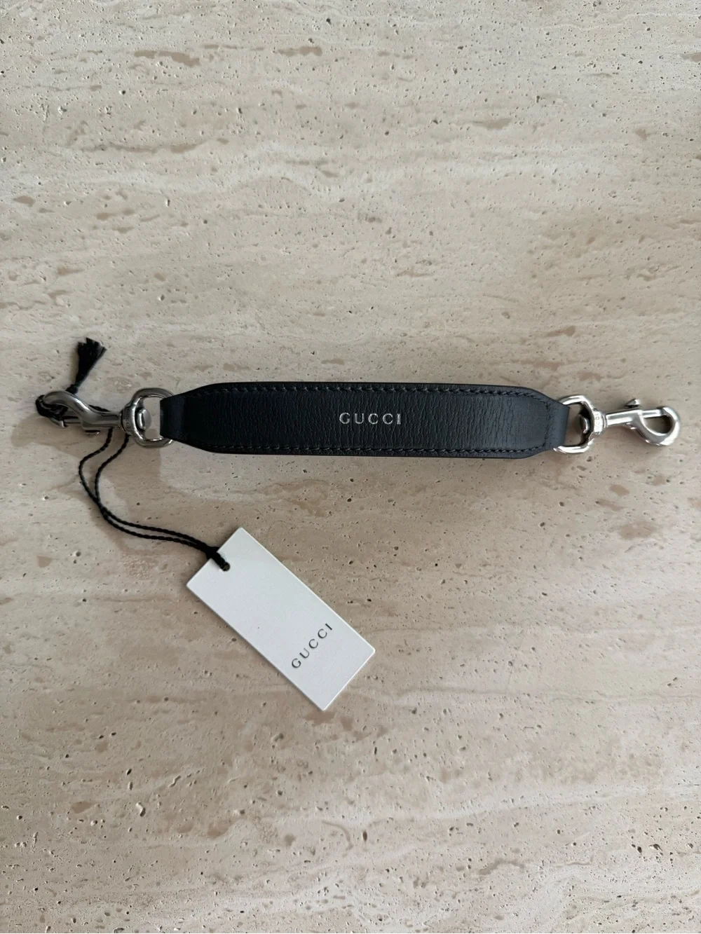 NWT Gucci Grey Leather Trolley Strap With Silver Hardware